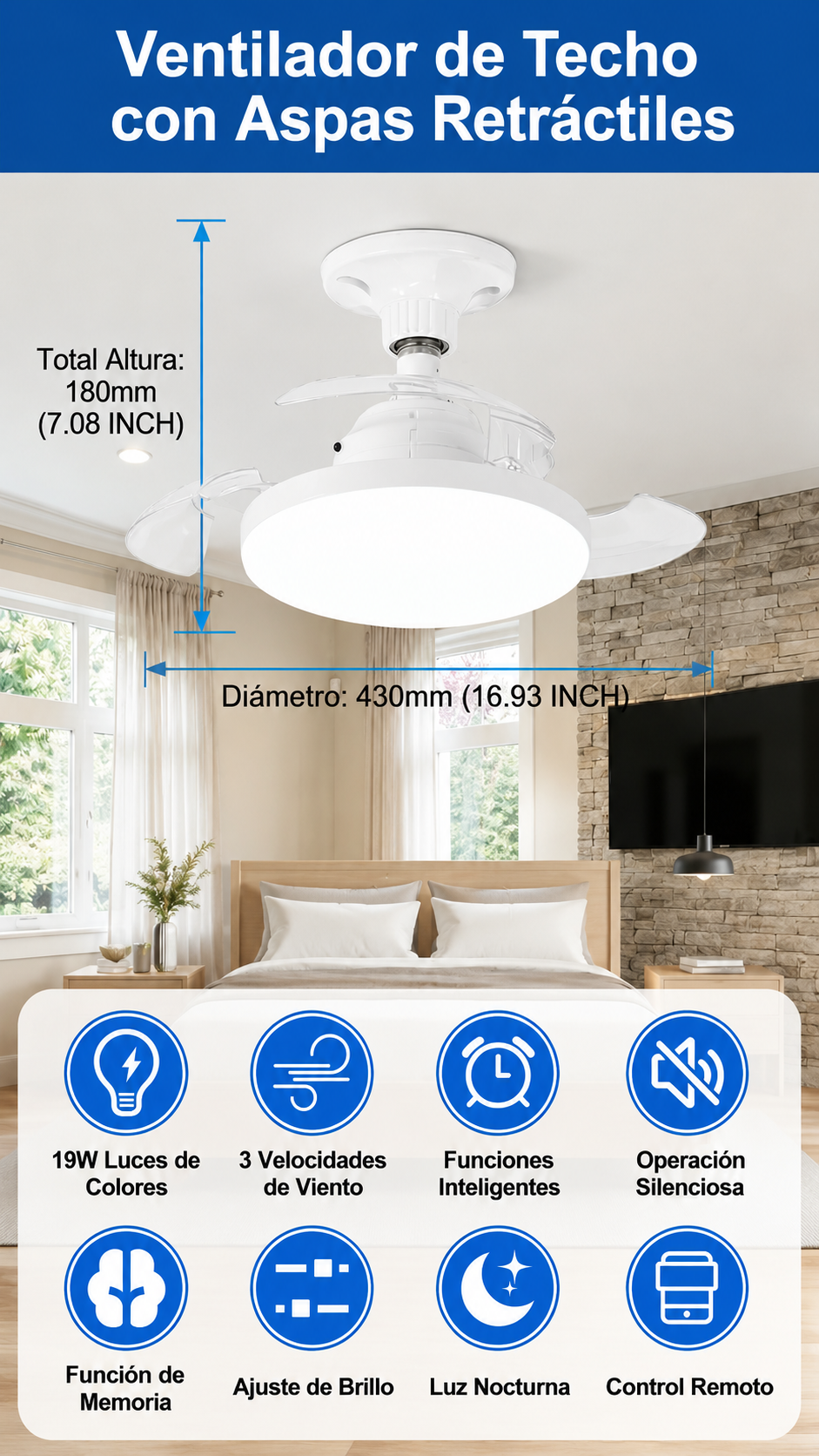 🌬️ BREEZE GLOW💡VENTILADOR DE ASPAS RETRACTIL IMPORTADO🇺🇸 OFERTA DE LANZAMIENTO
