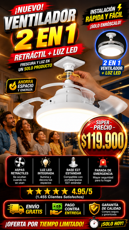 🌬️ BREEZE GLOW💡VENTILADOR DE ASPAS RETRACTIL IMPORTADO🇺🇸 OFERTA DE LANZAMIENTO