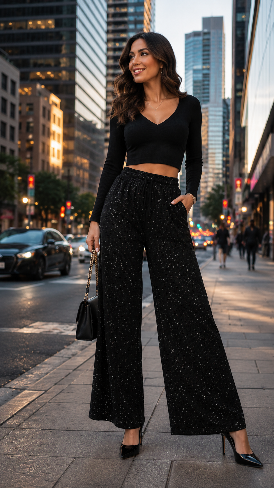 🦋RADIANT FLOW💎PANTALON PALAZZO BRILLANTE IMPORTADO🎁OFERTA