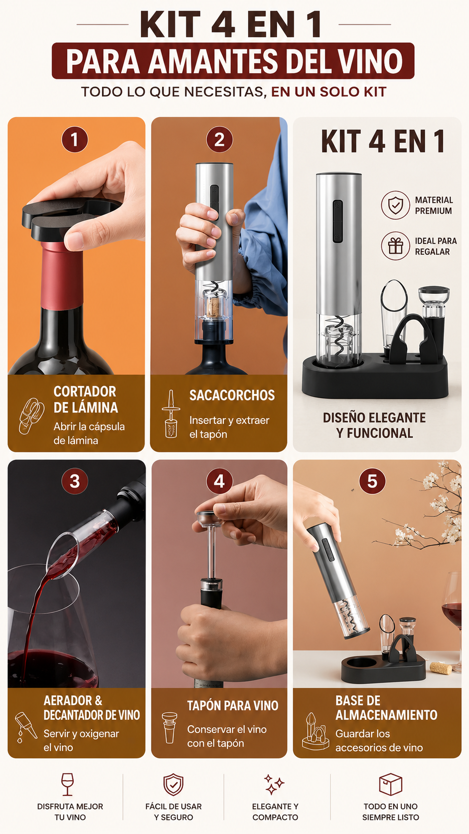 ✨ WINEMASTER Pro🍷DESCORCHADOR PREMIUM💎 ELECTRICO 4 EN 1🥇