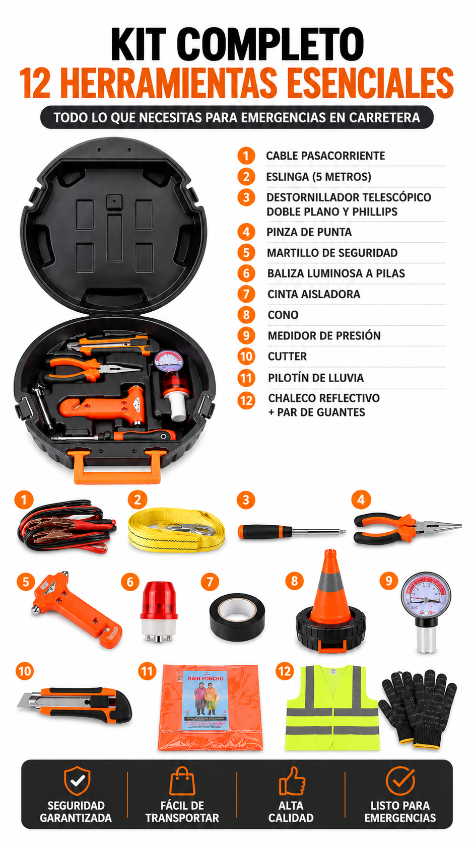 ⛑️ROAD GUARD🛞KIT SEGURO DE CARRETERA IMPORTADO🇺🇸OFERTA DE LANZAMIENTO🎁14 ACCESORIOS