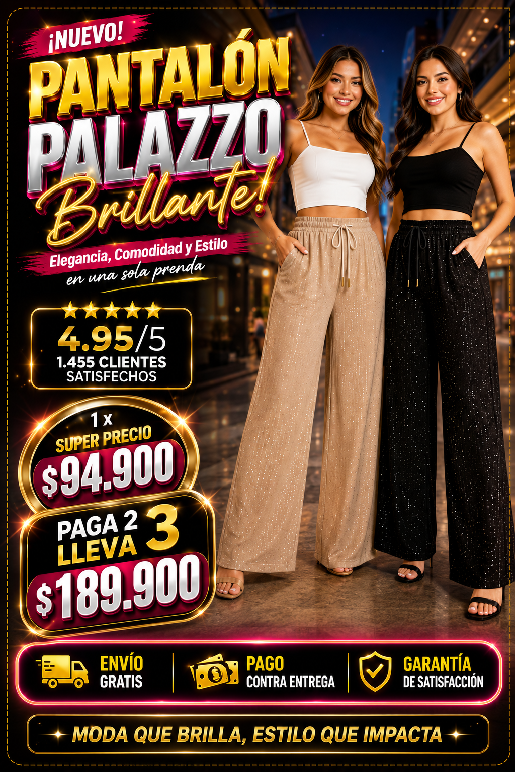 💎CRYSTAL PANTS👖PANTALON PALAZZO IMPORTADO🥇PAGA 2 LLEVA 3🎁