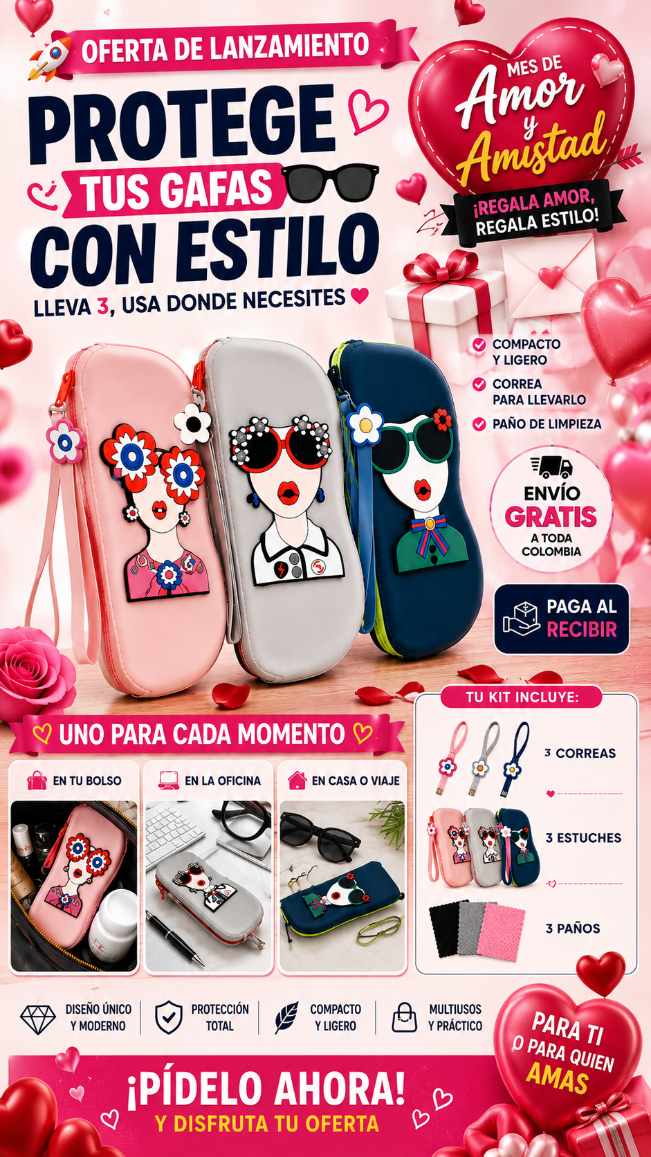 🌸 STYLEPOD 💕OFERTA AMOR Y AMISTAD💝 ESTUCHE PARA GAFAS IMPORTADO 🇺🇸👓